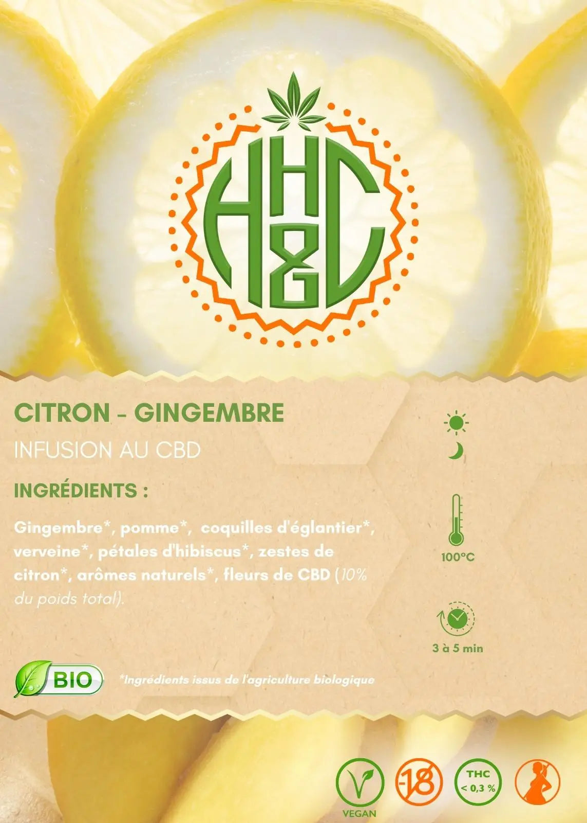 Tisane CBD, Infusion CBD Citron Gingembre