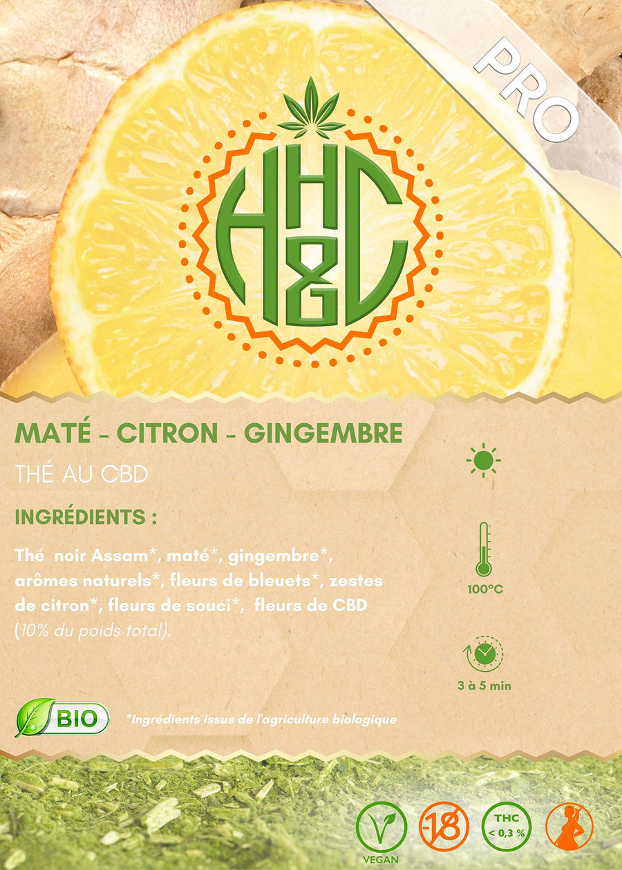 Thé Noir et Maté Citron Gingembre Bio / Vrac Pro - Happy Hemp & Co